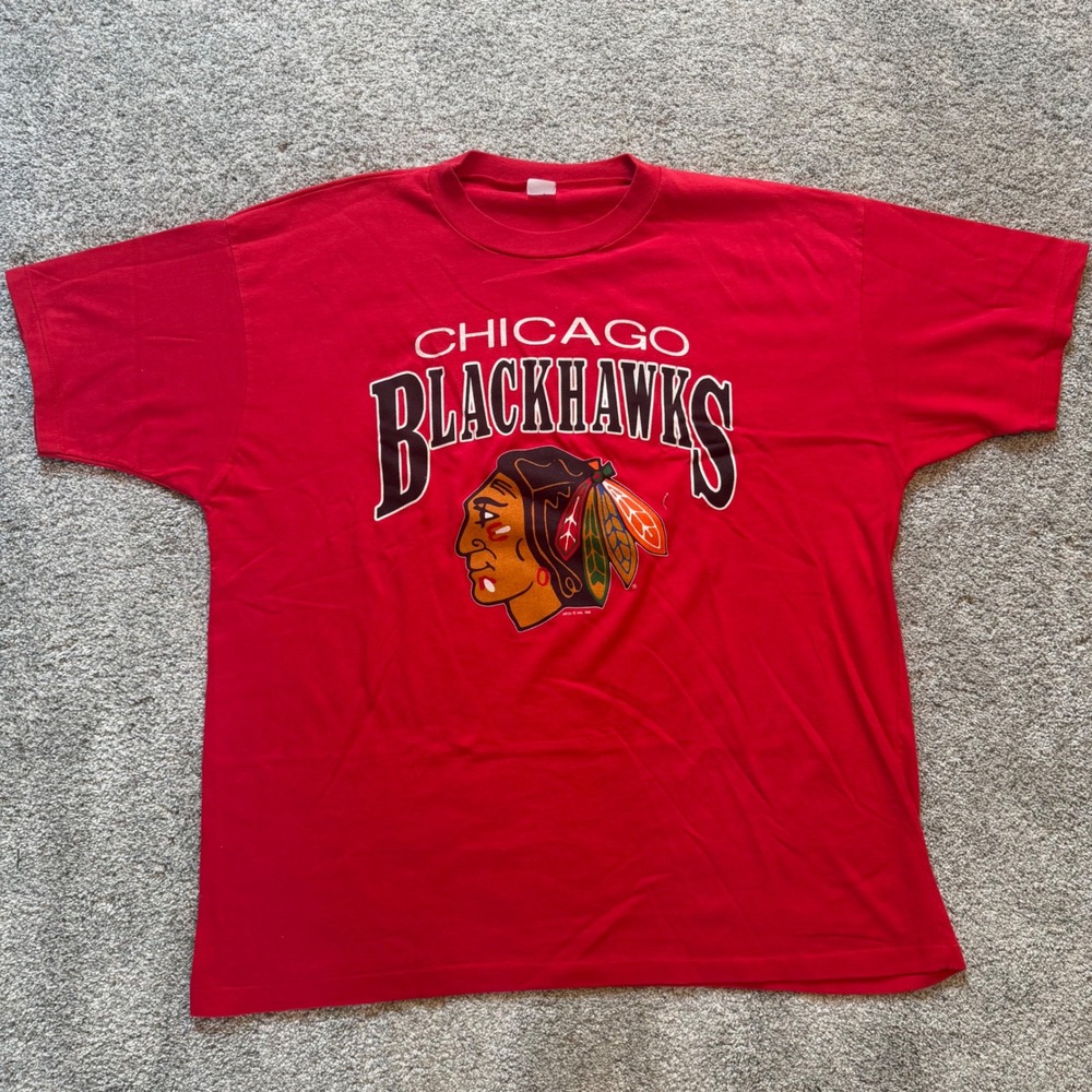 Vintage 1988 Chicago Blackhawks NHL T-Shirt Artex Red Single Stitch XL